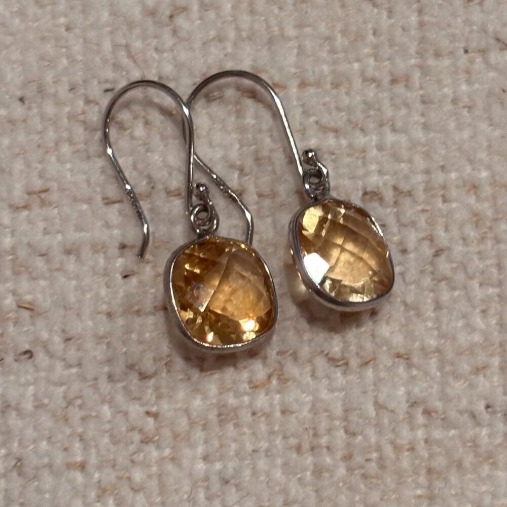 JTV Yellow Citrine-Style Drop Earrings in Silver Tone